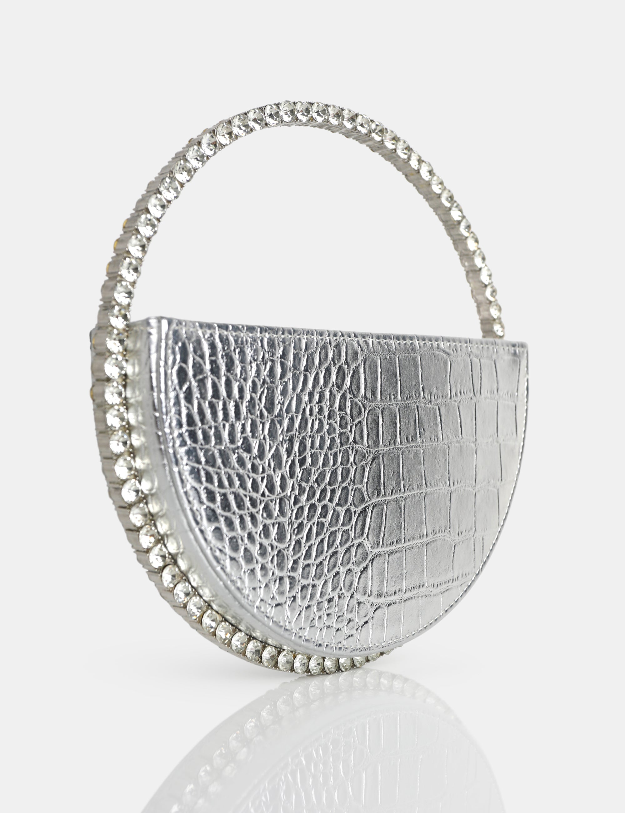 The Alessia Silver Croc Pu Circle Diamante Grab Bag Public Desire