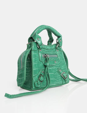 The Bea Green Croc PU Zip Detail Mini Handbag