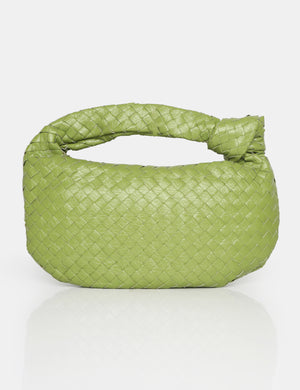 The Blame Metallic Green Woven PU Knot Detail Mini Grab Bag