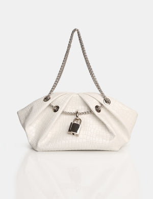 The Barbie White Croc Lock and Chain Mini Bag
