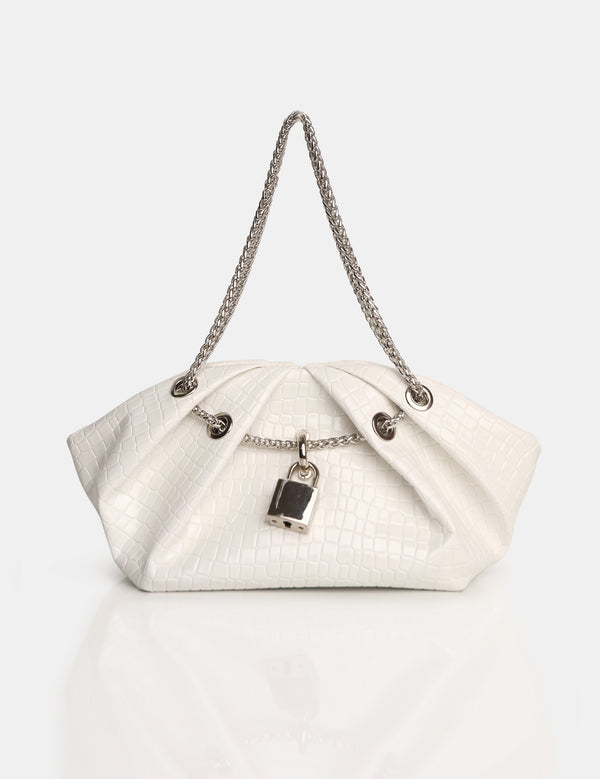 The Barbie White Croc Lock and Chain Mini Bag