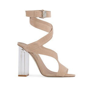 Gloria Clear Perspex Cut Out Heels in Nude Faux Suede
