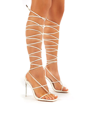 Antics White Extreme Lace Up Strappy Clear Perspex Stiletto Heels