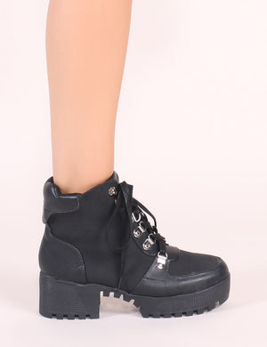 Salute Lace Up Biker Boots in Black