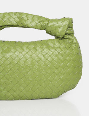 The Blame Metallic Green Woven PU Knot Detail Mini Grab Bag