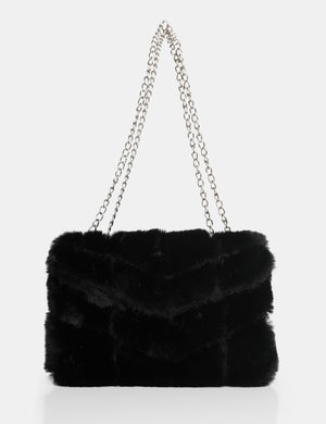 The Marshmallow Black Faux Fur Shoulder Bag