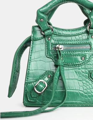 The Bea Green Croc PU Zip Detail Mini Handbag