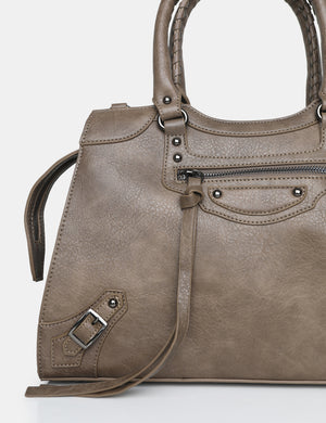 The Willa Metallic Grey Zip detail Tote Bag