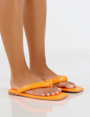 Admit Orange PU Padded Toe Thong Strap Flat Sandals