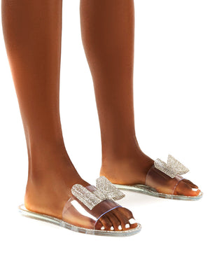 Bobbie Clear Perspex Diamante Detail Bow Flat Sandals