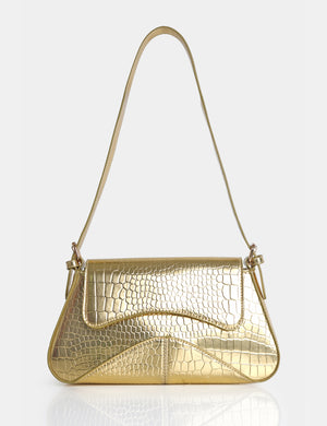 The Dea Metallic Gold Croc PU Shoulder Bag