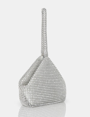 The Marilyn Silver Diamante Mini Pouch Party Bag