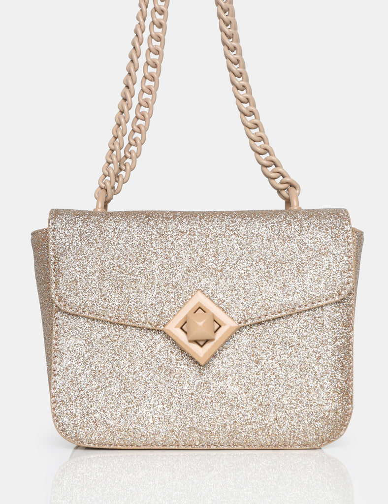 The Pixie Gold Glitter Bag Chain Detail Shoulder Bag Public Desire