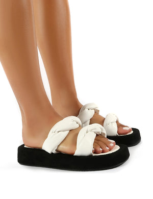 Amora White PU Braided Detail Chunky Sole Sandals
