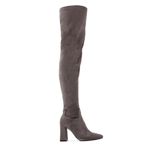 Rapture Over the Knee Boots in Grey Faux Suede