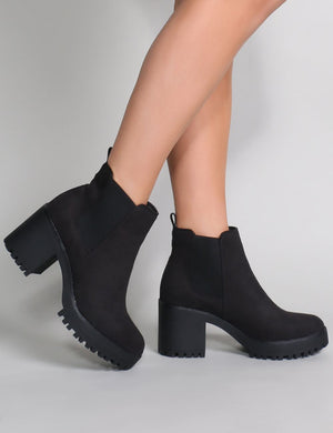 Krissie Heeled Chelsea Boots in Black Faux Suede