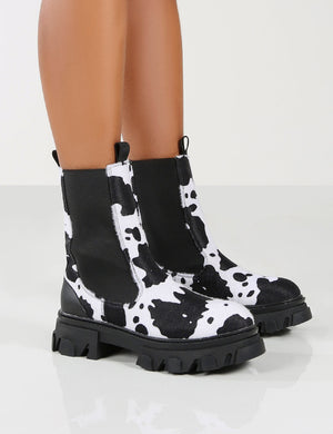 Amber x Public Desire Wonder Cow Print Chunky Sole Ankle Boot