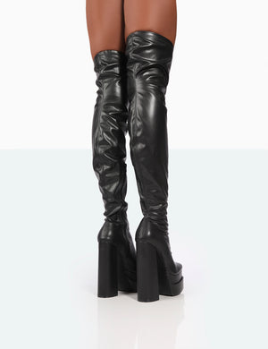 Identity Wide Fit Black Pu Platform Over The Knee Public Desire