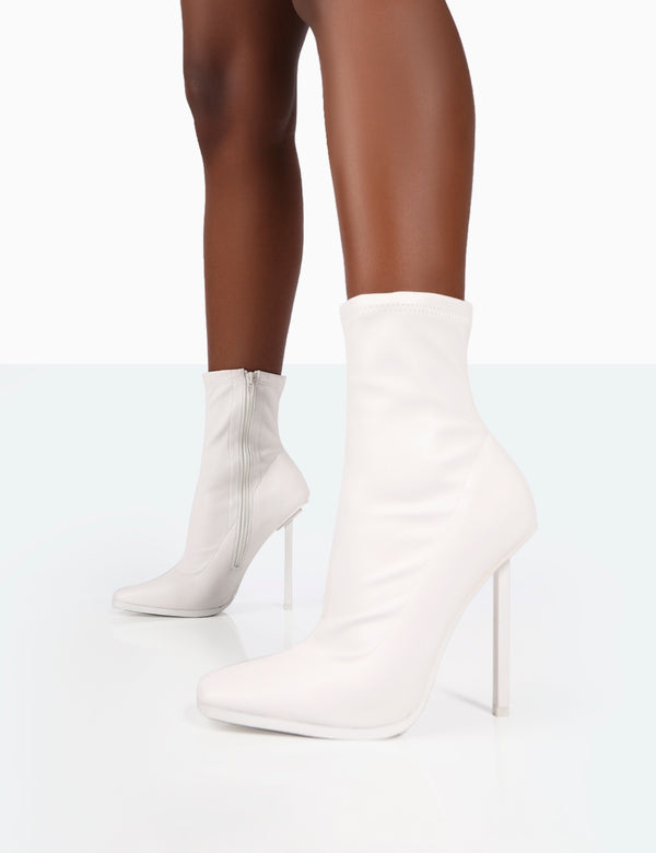 Pippa White Sock High Heeled Ankle Boots