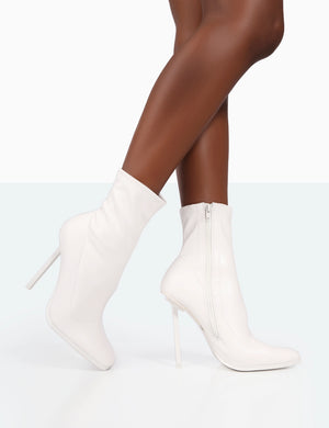 Pippa White Sock High Heeled Ankle Boots