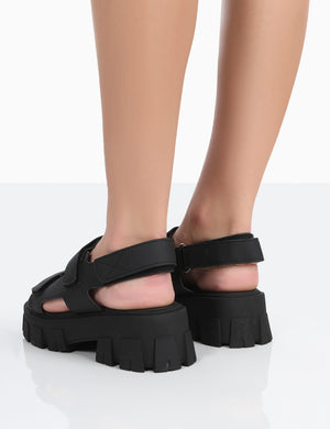 Brighton Wide Fit Black Nylon Flatform Open Toe Sandals