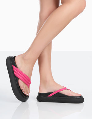 Serena Pink Pu Thong Strap Wedge Slider Sandals