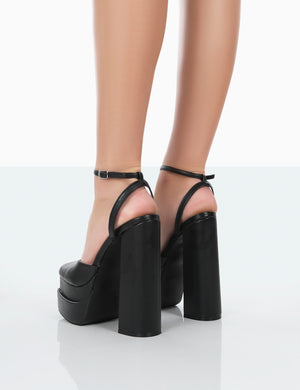 Moonchild Black Pu Closed Toe Statement Platform Block Heels