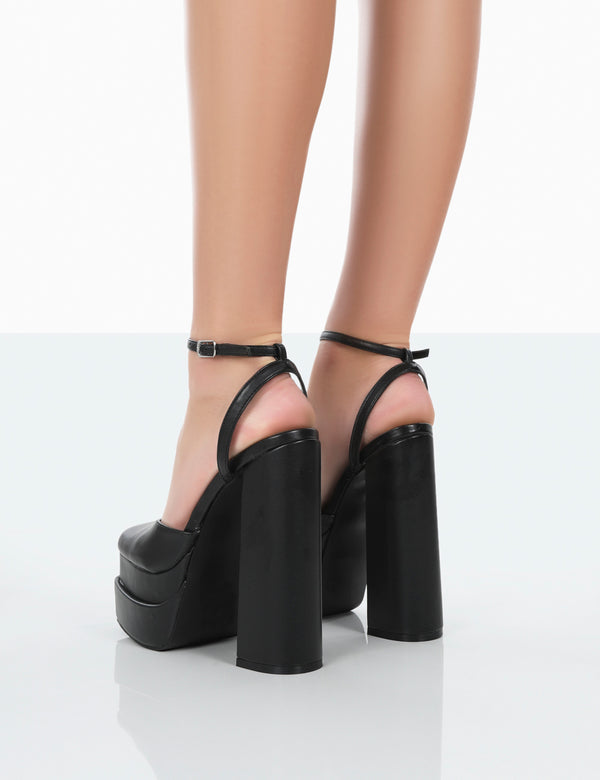 Moonchild Black Pu Closed Toe Statement Platform Block Heels