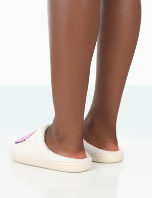 Daze Lilac Printed Smiley Face Slippers