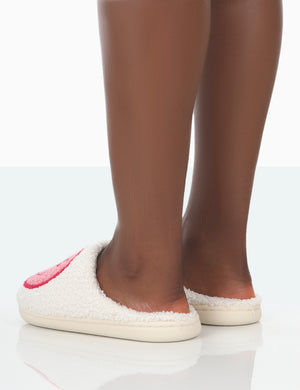 Daze Pink Printed Smiley Face Slippers