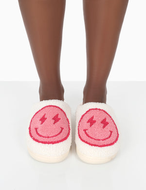 Daze Pink Printed Smiley Face Slippers