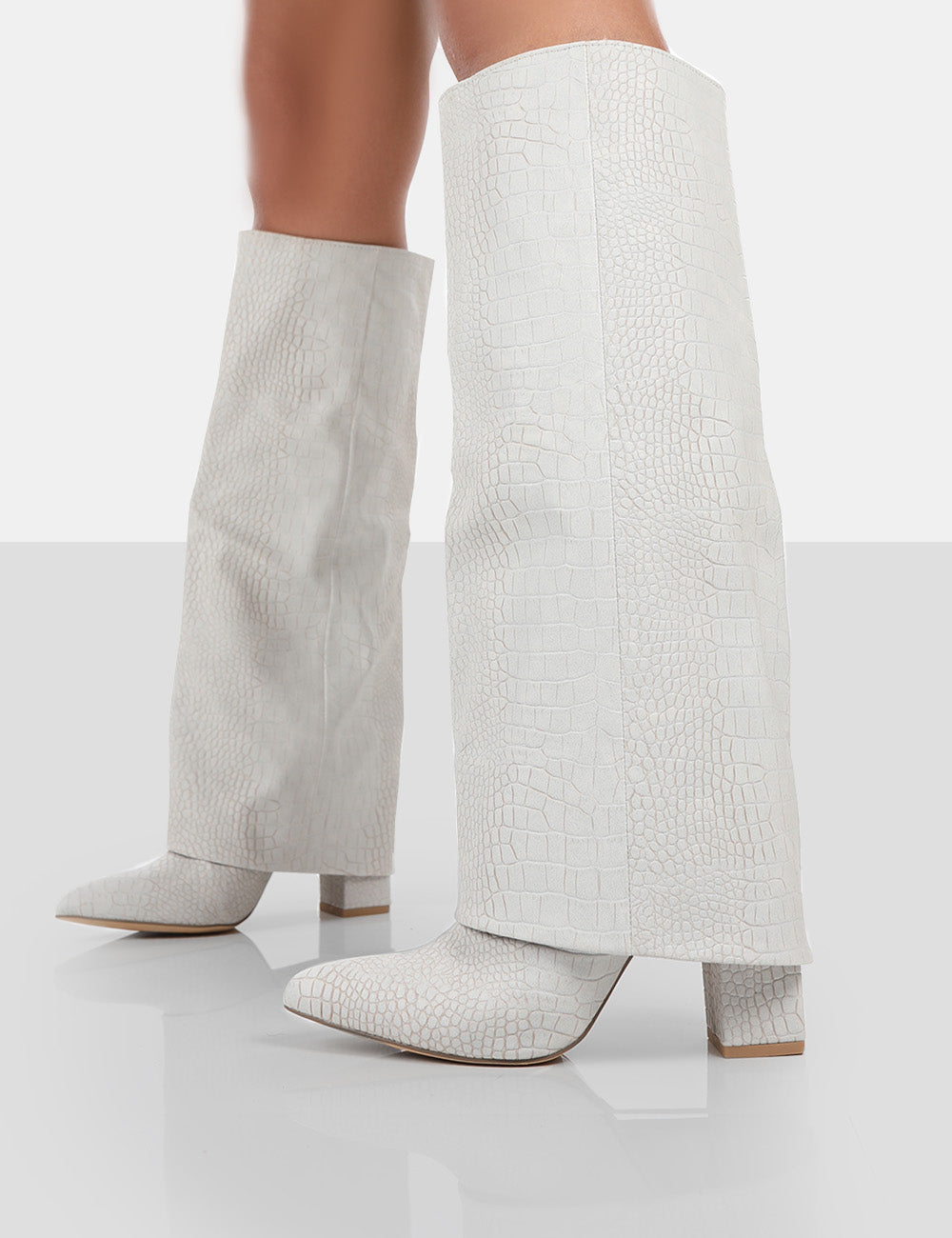 Grey croc top boots