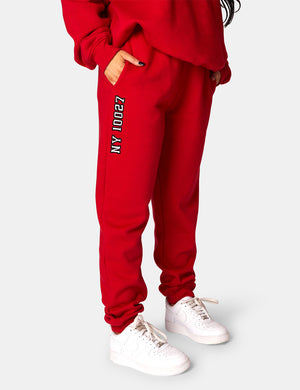 Oversized Columbia Embroidered Slogan 90S Joggers Red