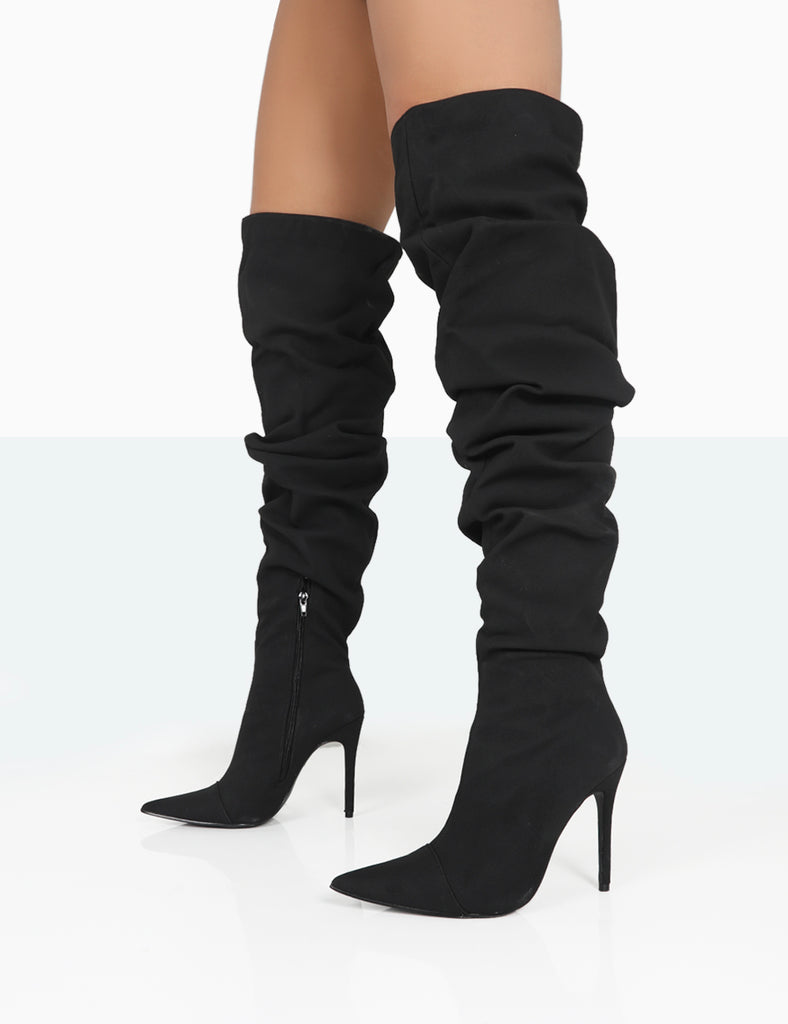 Lariza Black Faux Suede Pointed Toe Stiletto Over the Knee Boots ...