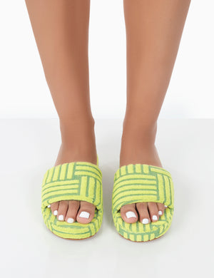 Juicy Lime Yellow Terry Towelling Slider Slippers