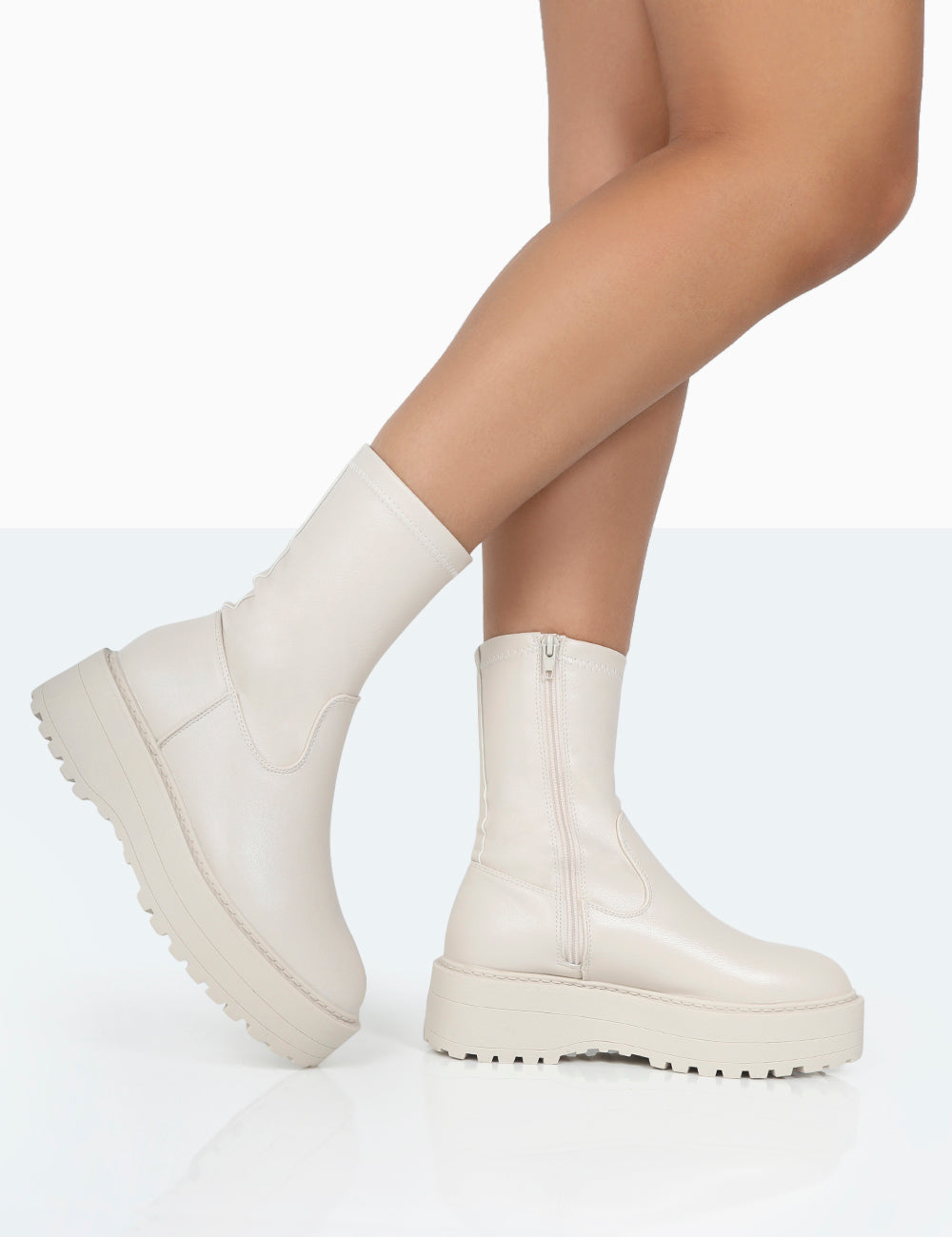 Auden Wide Fit White Chunky Sole Ankle Boots Public Desire