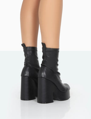 Trix Black Stretch PU Platform Ankle Boots Public Desire