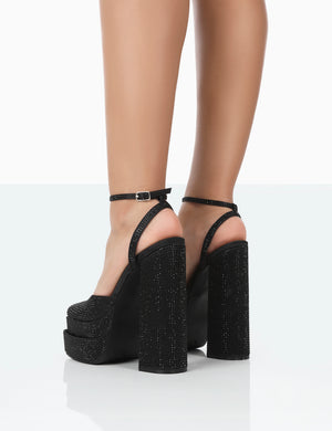 Black sparkly chunky heels cheap