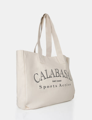 The Calabasas Oversized Off White Canvas Tote Bag