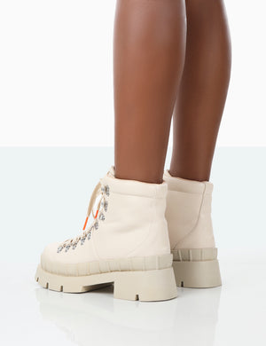 Hike There Bone Pu Lace Up Chunky Sole Winter Boots