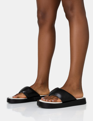 Vacay Black Contrast Padded Square Toe Flip Flop Sandals