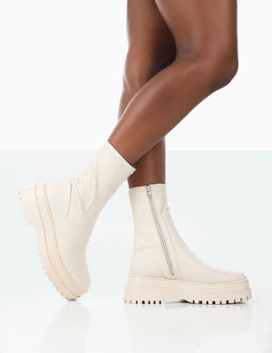 Rusty Bone Pu Chunky Sole Platform Sock Ankle Boots
