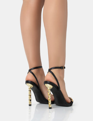 Link Up Black Barely There Pointed Toe Stiletto Chain Heels