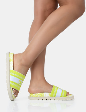 Jet Set Lime Embroidered Ibiza Print Slider Sandals