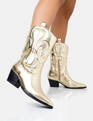 Calabasas Gold Western Embroidered Knee High Pointed Toe Cowboy Boots