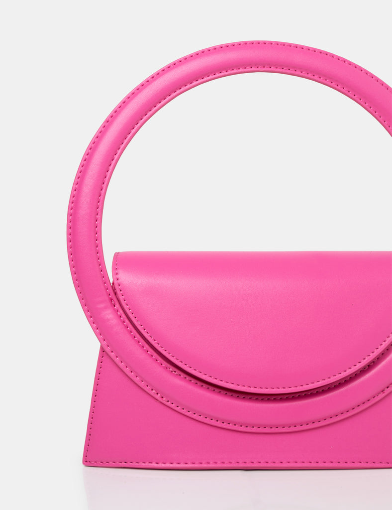 The Top Handle Bright Pink Pu Circlur Handle Grab Bag | Public Desire