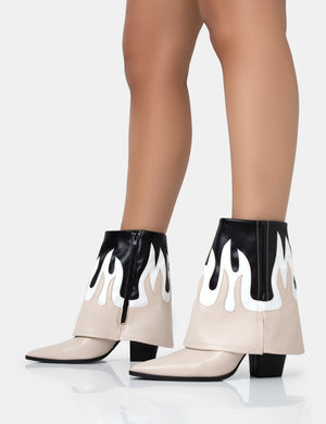 Jackson Black & Nude Flame Fold Over Pointed Toe Western Ankle Boots