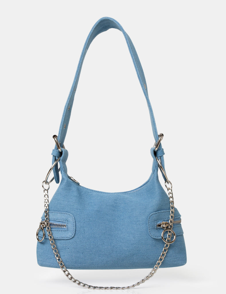 The Chain Blue Denim Shoulder Mini Bag | Public Desire