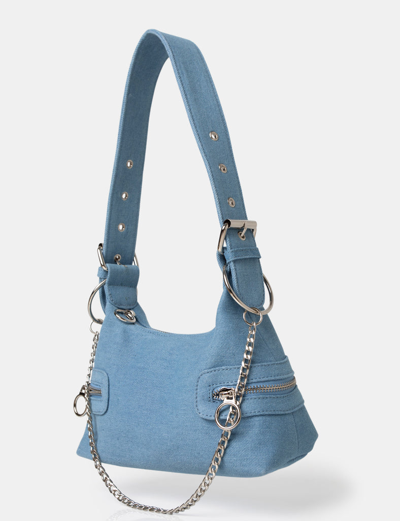 The Chain Blue Denim Shoulder Mini Bag | Public Desire