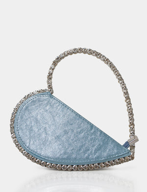 The Zee Ice Blue Metallic Diamante Love Heart Grab Bag